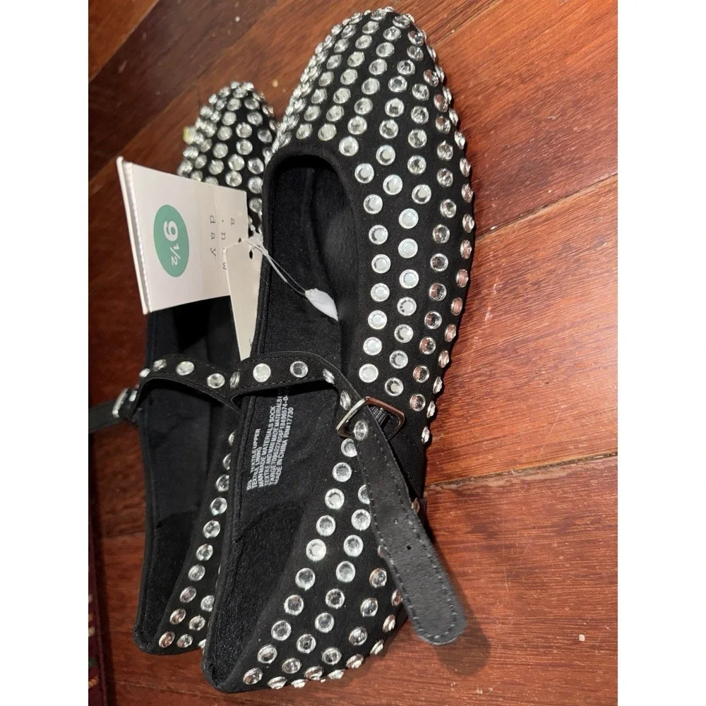 Women's Issa Rhinestone Mary Jane Ballet Flats - A New Day™ Black 9.5